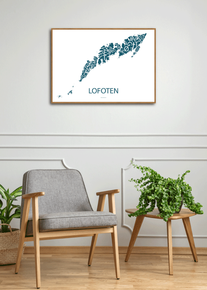 Plakat med håndtegnet kart av Lofoten