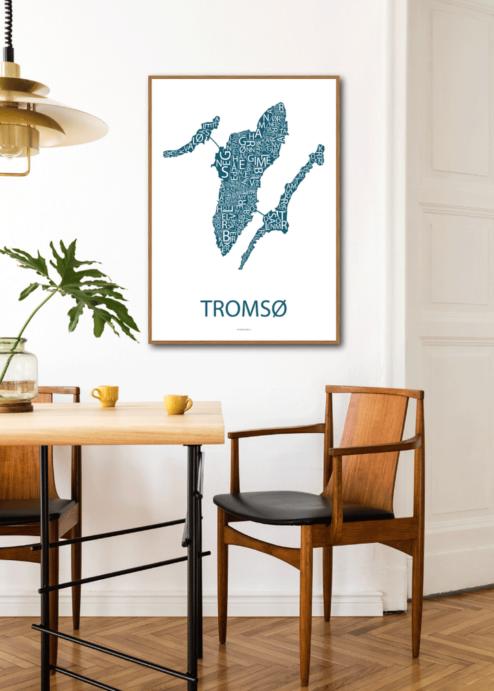 Plakat med håndtegnet kart av Tromsø