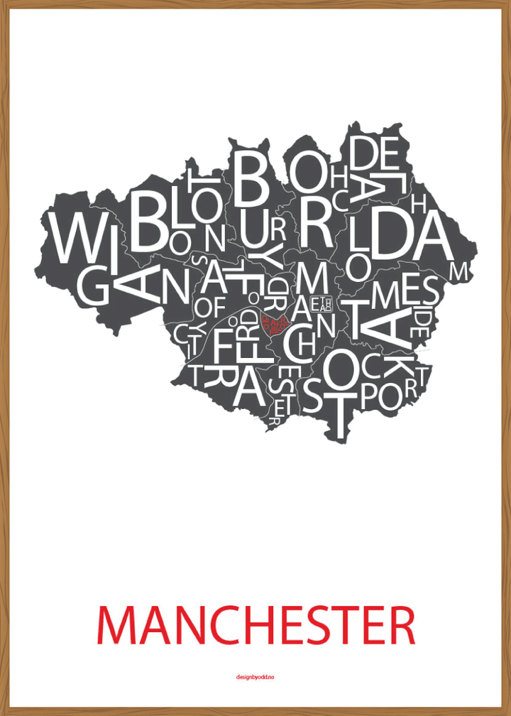 Plakat med håndtegnet kart av Manchester