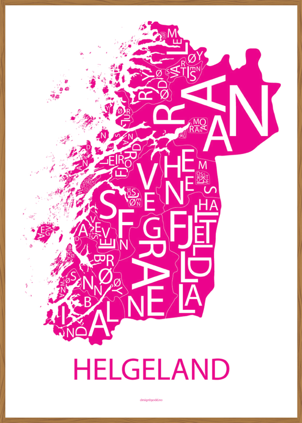 Plakat med håndtegnet kart av Helgeland