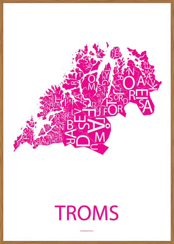 Plakat med håndtegnet kart av Troms