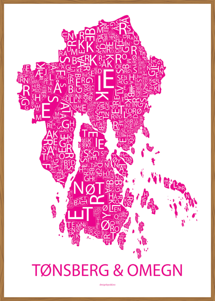 Plakat med håndtegnet kart av Tønsberg og omegn