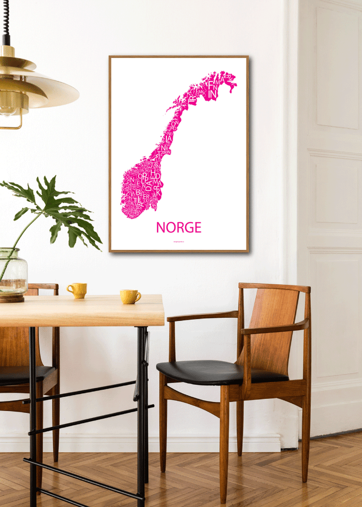 Plakat med håndtegnet kart av Norge