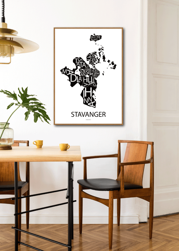 Plakat med håndtegnet kart av Stavanger