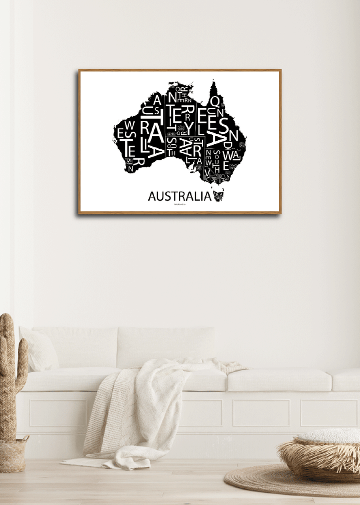 Plakat med håndtegnet kart av Australia