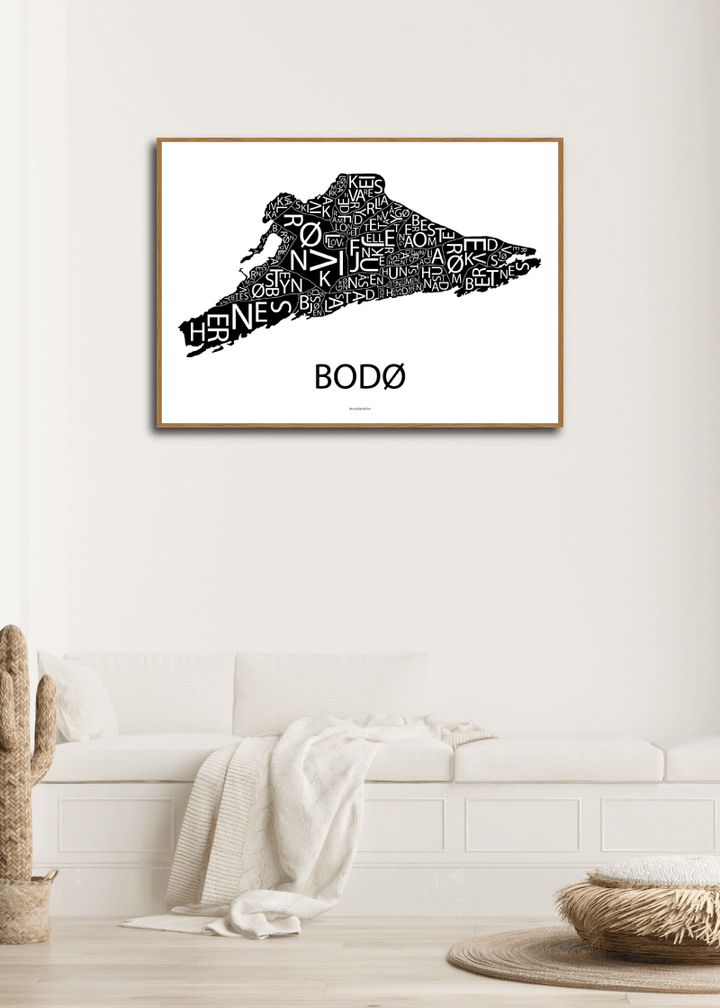 Plakat med håndtegnet kart av Bodø