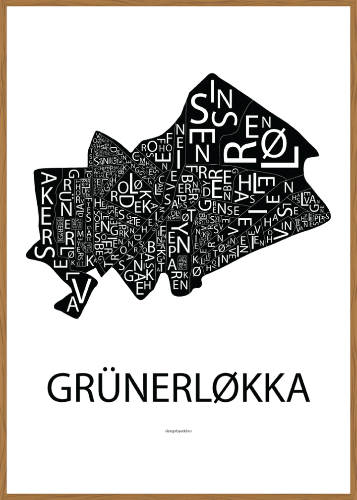 Plakat med håndtegnet kart av Grünerløkka