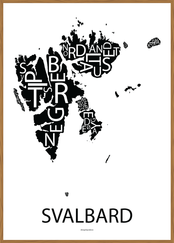 Plakat med håndtegnet kart av Svalbard