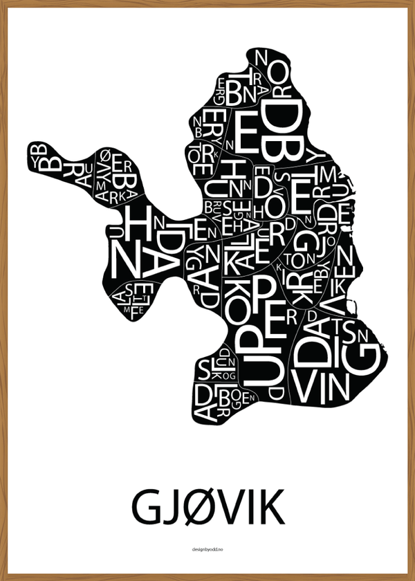 Plakat med håndtegnet kart av Gjøvik