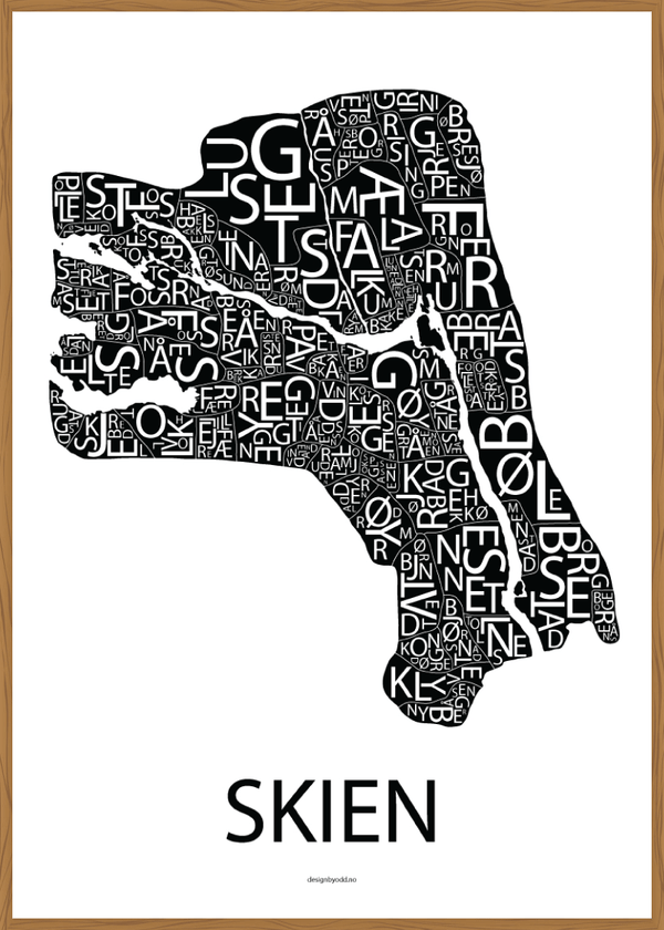 Plakat med håndtegnet kart av Skien