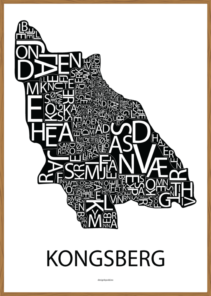 Plakat med håndtegnet kart av Kongsberg