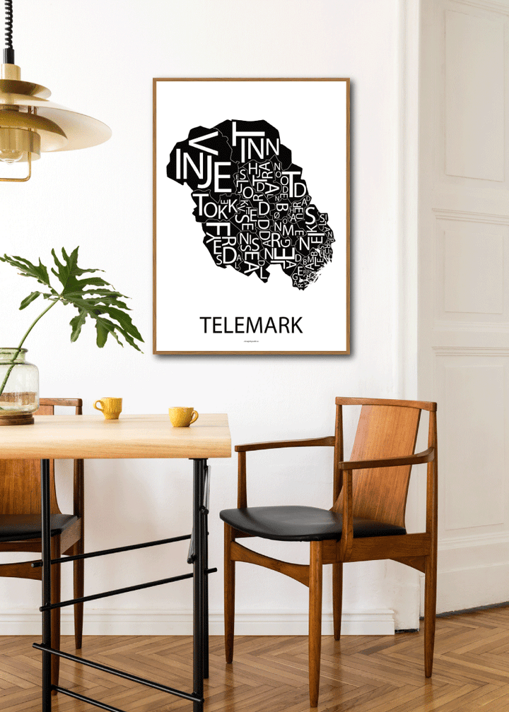 Plakat med håndtegnet kart av Telemark